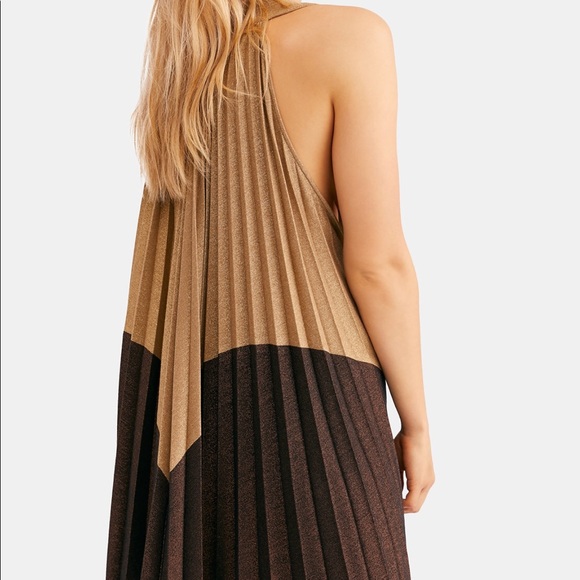 NWT Free People Gold Pleated Mini Love Dress M - Picture 2 of 8